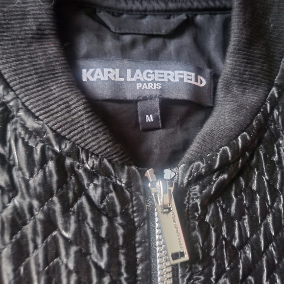 Karl Lagerfeld Men's Black Quilted Shiny Bomber Jacket NWT sz Medium $298 - Picture 3 of 6